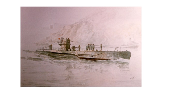 El Capitán de Corbeta Guillermo González de Aledo Rittwagen también pintó el G-7, se trata de un uno de los mejores y más completos pintores de temas marinos (Base de Submarinos).